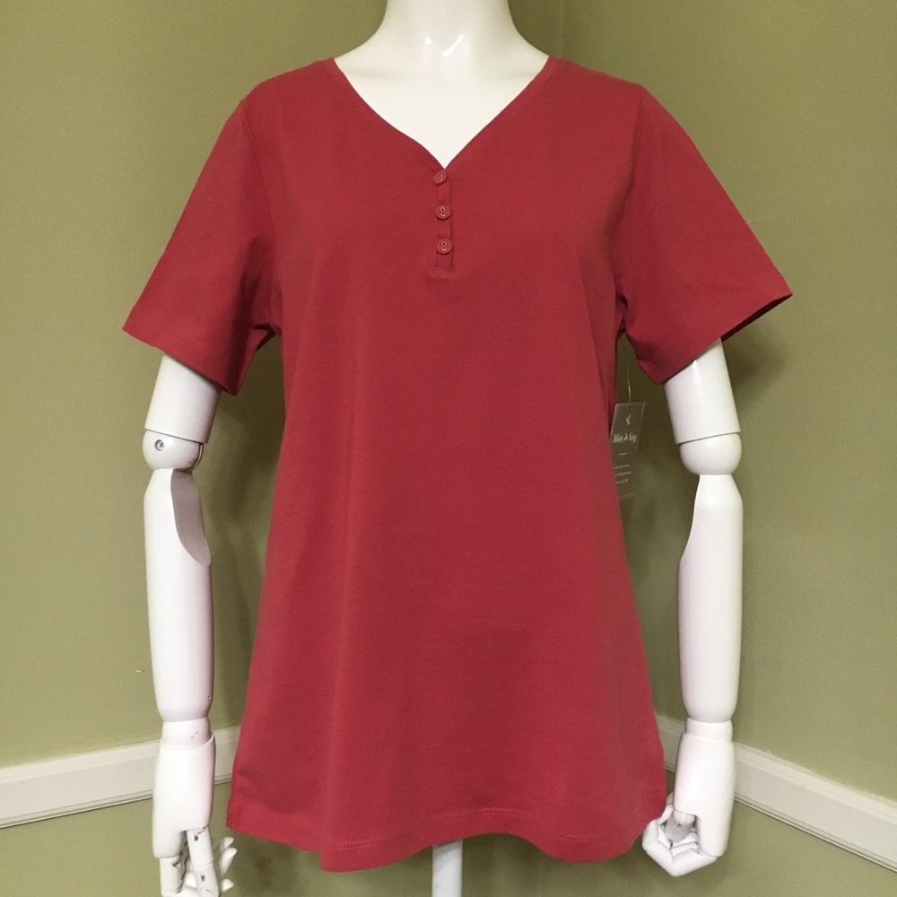 White Stag V Neck Henley Short Sleeve Shirt, sz S